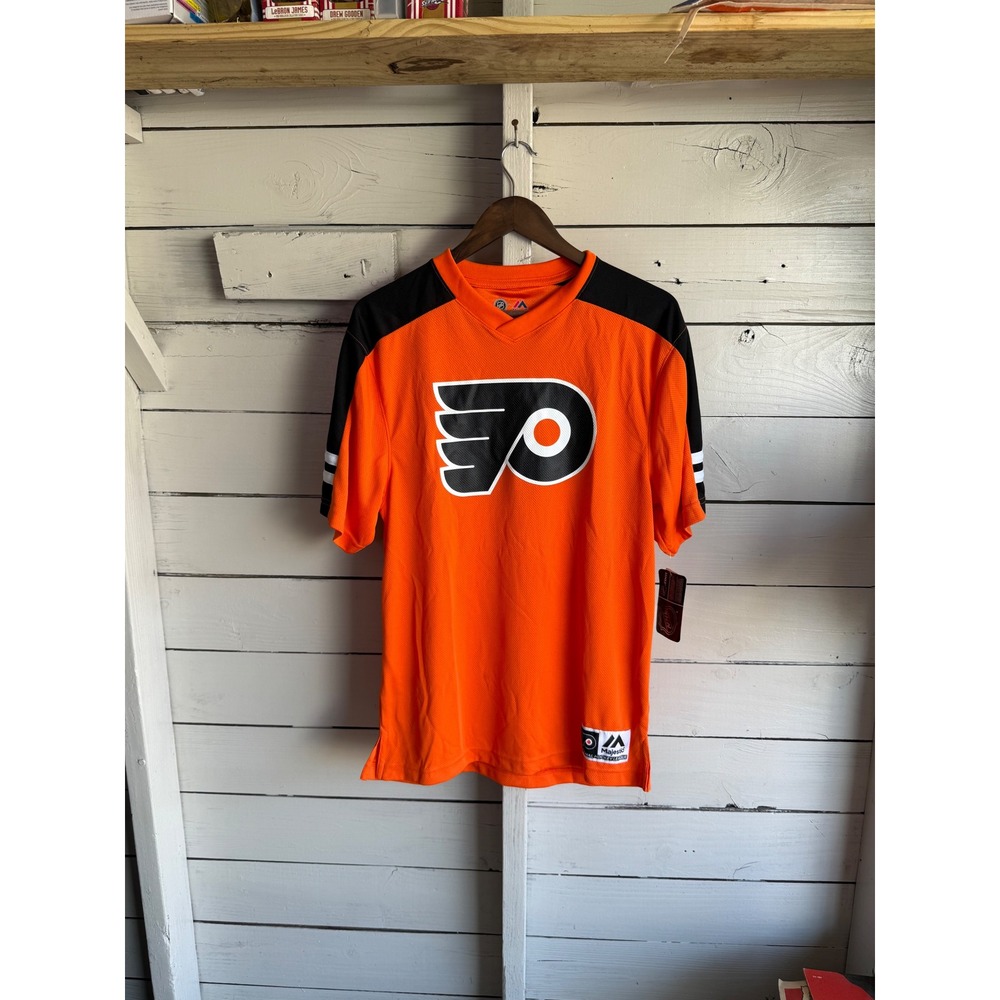 Majestic NHL Philadelphia Flyers Jersey Shirt Orange Black Mens Medium NWT